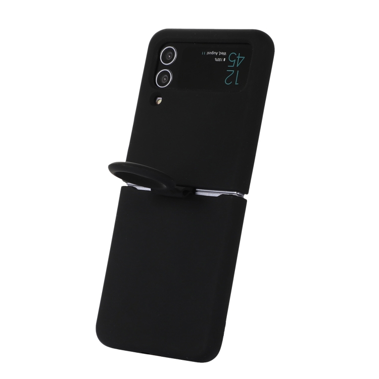 For Samsung Galaxy Flip 4 Silicone Integrated Ring Buckle Phone Case(Black) For Samsung Galaxy Flip 4 Silicone Integrated Ring Buckle Phone Case(Black)