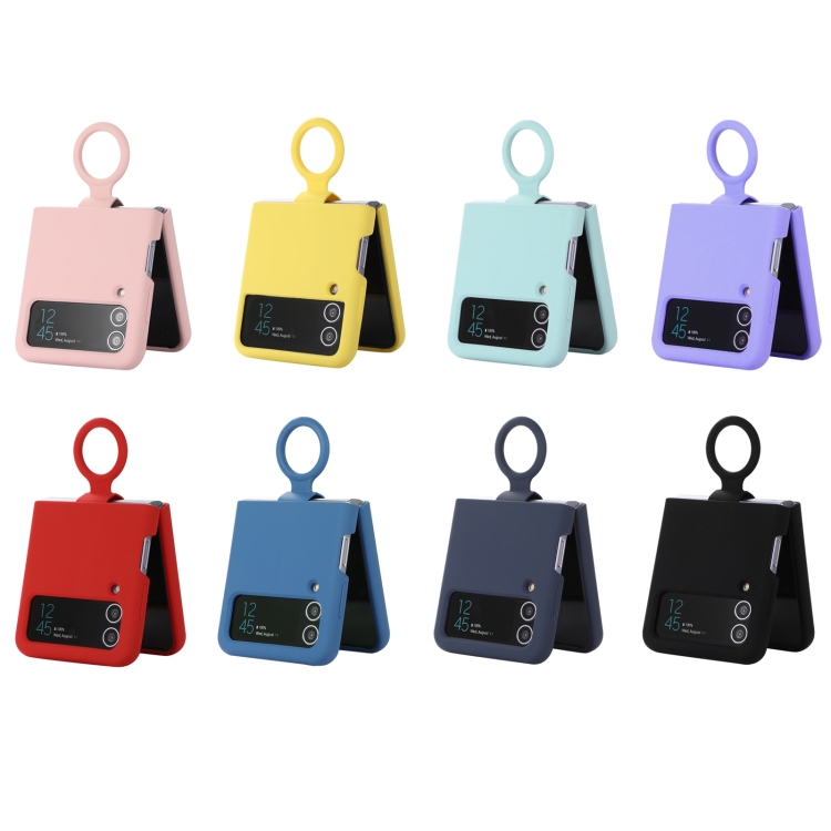 For Samsung Galaxy Flip 4 Silicone Integrated Ring Buckle Phone Case(Black) For Samsung Galaxy Flip 4 Silicone Integrated Ring Buckle Phone Case(Black)