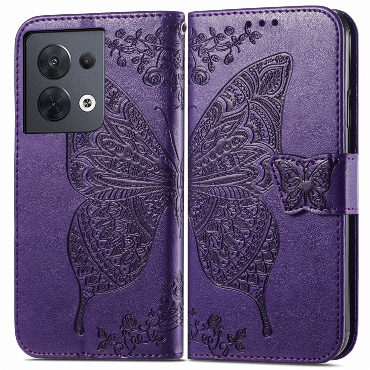 Для OPPO Reno8 Butterfly Love Flower Тисненый кожаный чехол-книжка для ...