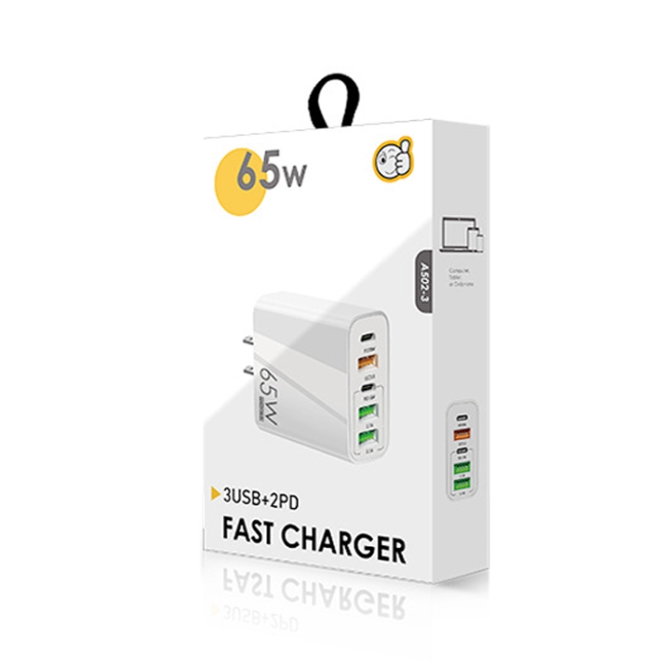 65W Dual PD Type-C + 3 x USB Multi Port Charger for Phone and Tablet PC, US Plug(White) 65W Dual PD Type-C + 3 x USB Multi Port Charger for Phone and Tablet PC, US Plug(White)