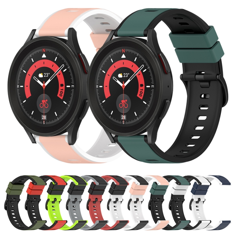 Per Samsung Galaxy Watch5 Pro 45mm 20mm Cinturino in silicone bicolore (nero  + verde lime)