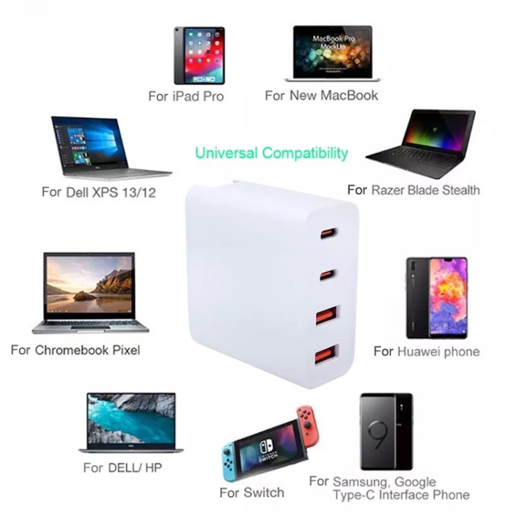 GaN 100W Dual USB + Dual USB-C/Type-C Multi Port Charger for Apple MacBook Series US / EU Plug GaN 100W Dual USB + Dual USB-C/Type-C Multi Port Charger for Apple MacBook Series US / EU Plug