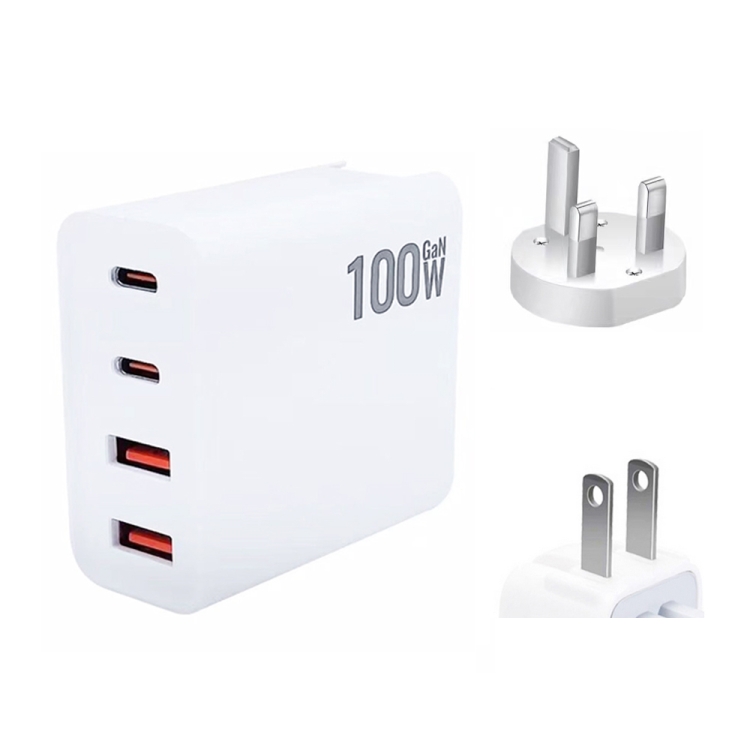 GaN 100W Dual USB + Dual USB-C/Type-C Multi Port Charger with 2m Type-C to Type-C Data Cable Set US / UK Plug GaN 100W Dual USB + Dual USB-C/Type-C Multi Port Charger with 2m Type-C to Type-C Data Cable Set US / UK Plug