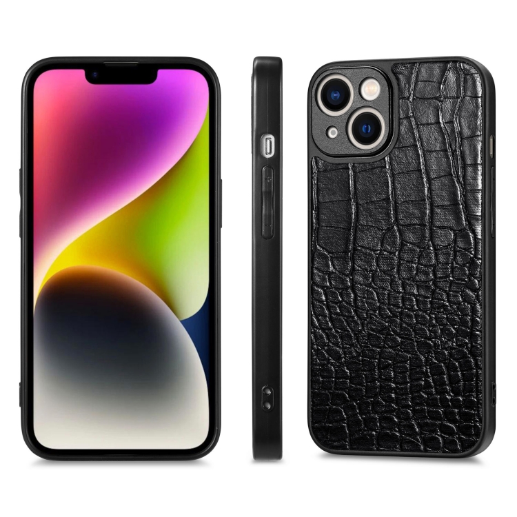 For iPhone 14 Plus Crocodile Grain Leather Back Cover Phone Case(Black) For iPhone 14 Plus Crocodile Grain Leather Back Cover Phone Case(Black)