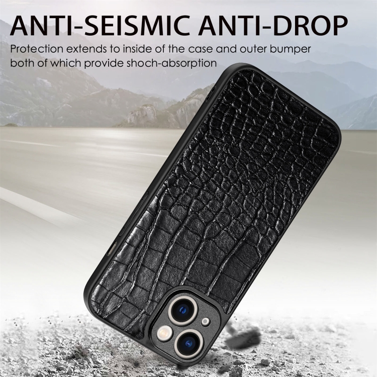 For iPhone 14 Plus Crocodile Grain Leather Back Cover Phone Case(Black) For iPhone 14 Plus Crocodile Grain Leather Back Cover Phone Case(Black)