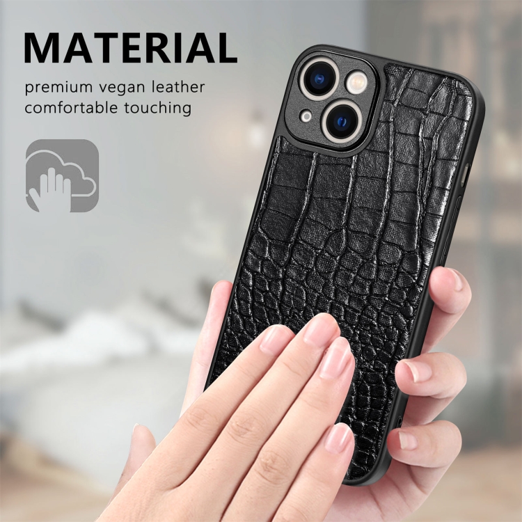 For iPhone 14 Plus Crocodile Grain Leather Back Cover Phone Case(Black) For iPhone 14 Plus Crocodile Grain Leather Back Cover Phone Case(Black)