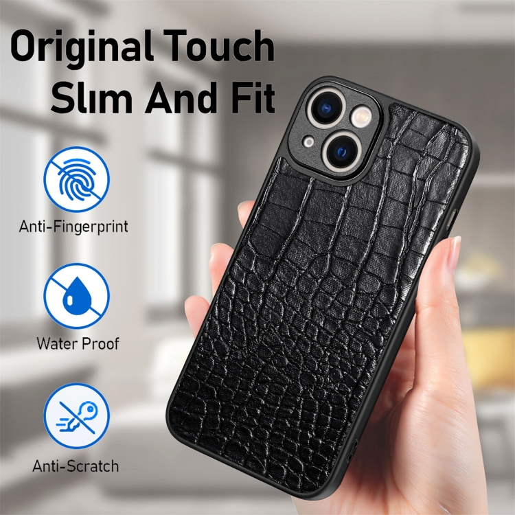For iPhone 14 Plus Crocodile Grain Leather Back Cover Phone Case(Black) For iPhone 14 Plus Crocodile Grain Leather Back Cover Phone Case(Black)