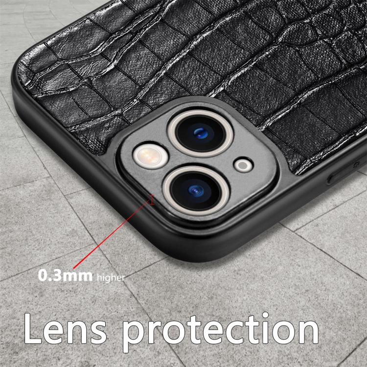 For iPhone 14 Plus Crocodile Grain Leather Back Cover Phone Case(Black) For iPhone 14 Plus Crocodile Grain Leather Back Cover Phone Case(Black)