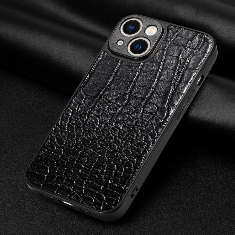 For iPhone 14 Plus Crocodile Grain Leather Back Cover Phone Case(Black) For iPhone 14 Plus Crocodile Grain Leather Back Cover Phone Case(Black)