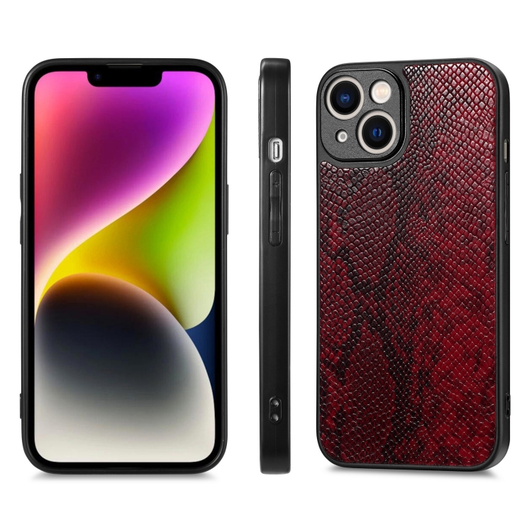 For iPhone 14 Snakeskin Leather Back Cover Phone Case(Red) For iPhone 14 Snakeskin Leather Back Cover Phone Case(Red)