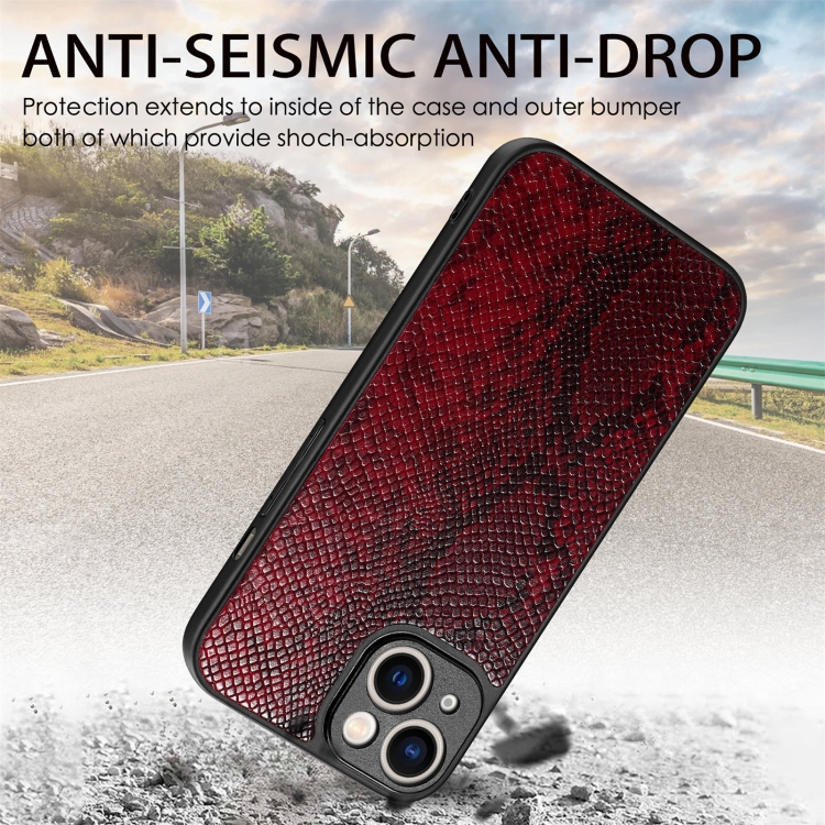 For iPhone 14 Snakeskin Leather Back Cover Phone Case(Red) For iPhone 14 Snakeskin Leather Back Cover Phone Case(Red)