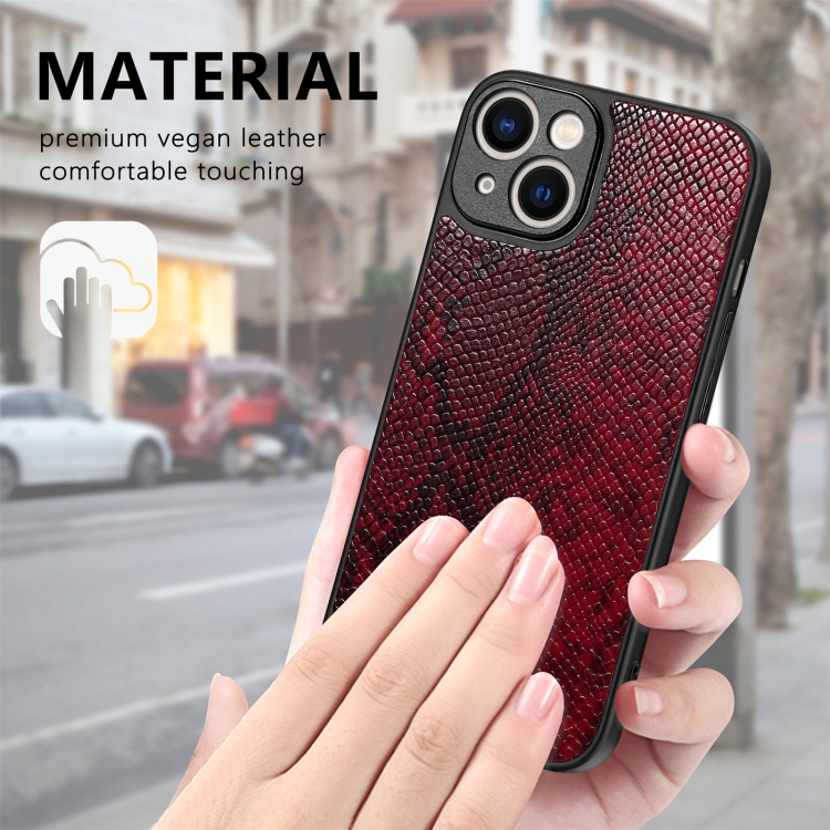 For iPhone 14 Snakeskin Leather Back Cover Phone Case(Red) For iPhone 14 Snakeskin Leather Back Cover Phone Case(Red)