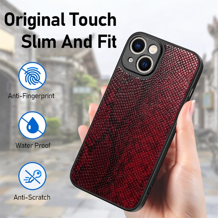 For iPhone 14 Snakeskin Leather Back Cover Phone Case(Red) For iPhone 14 Snakeskin Leather Back Cover Phone Case(Red)