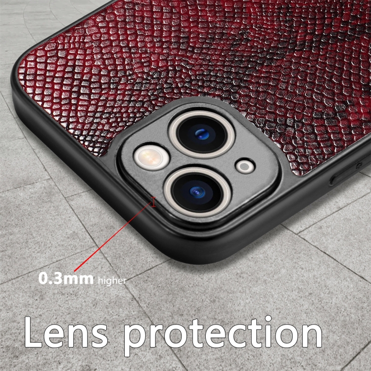 For iPhone 14 Snakeskin Leather Back Cover Phone Case(Red) For iPhone 14 Snakeskin Leather Back Cover Phone Case(Red)