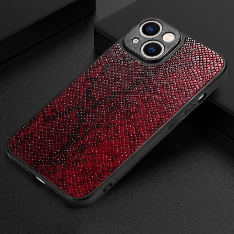 For iPhone 14 Snakeskin Leather Back Cover Phone Case(Red) For iPhone 14 Snakeskin Leather Back Cover Phone Case(Red)