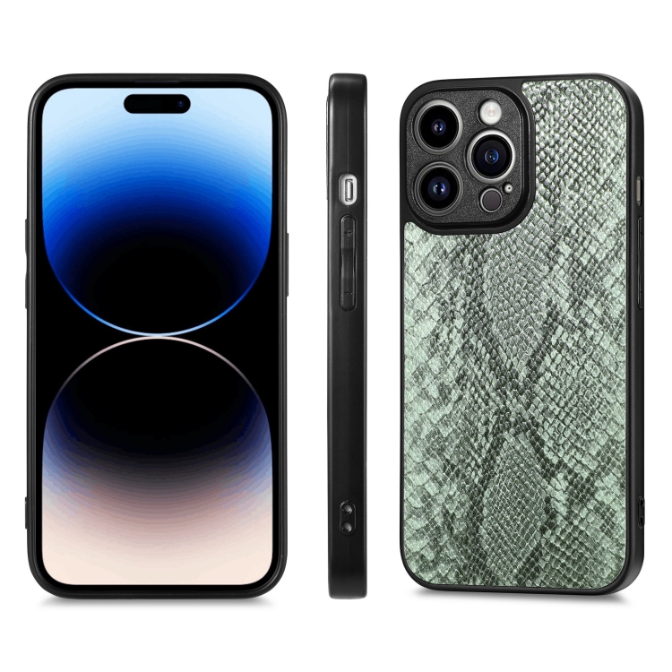 For iPhone 14 Pro Snakeskin Leather Back Cover Phone Case(Green) For iPhone 14 Pro Snakeskin Leather Back Cover Phone Case(Green)