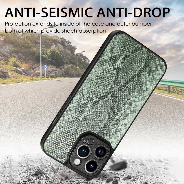 For iPhone 14 Pro Snakeskin Leather Back Cover Phone Case(Green) For iPhone 14 Pro Snakeskin Leather Back Cover Phone Case(Green)