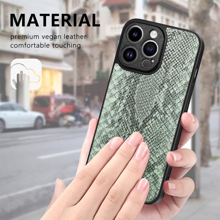 For iPhone 14 Pro Snakeskin Leather Back Cover Phone Case(Green) For iPhone 14 Pro Snakeskin Leather Back Cover Phone Case(Green)