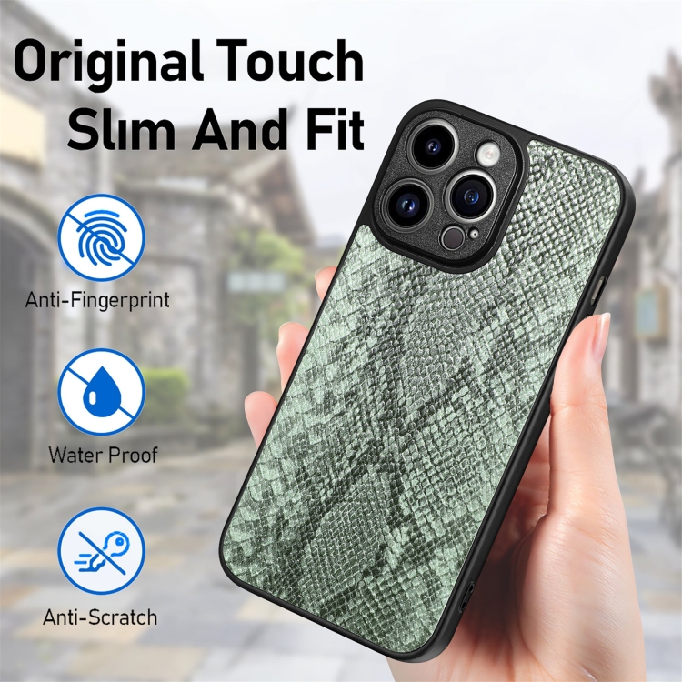 For iPhone 14 Pro Snakeskin Leather Back Cover Phone Case(Green) For iPhone 14 Pro Snakeskin Leather Back Cover Phone Case(Green)