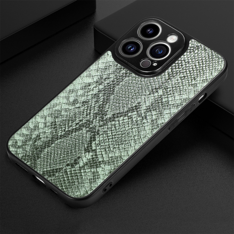 For iPhone 14 Pro Snakeskin Leather Back Cover Phone Case(Green) For iPhone 14 Pro Snakeskin Leather Back Cover Phone Case(Green)