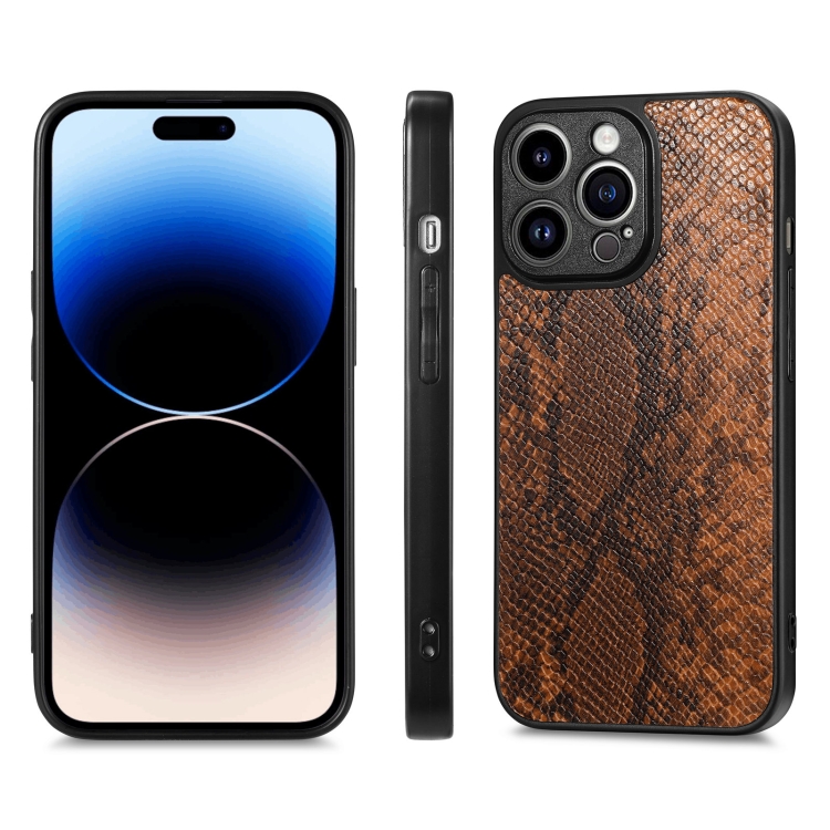 For iPhone 14 Pro Max Snakeskin Leather Back Cover Phone Case(Brown) For iPhone 14 Pro Max Snakeskin Leather Back Cover Phone Case(Brown)