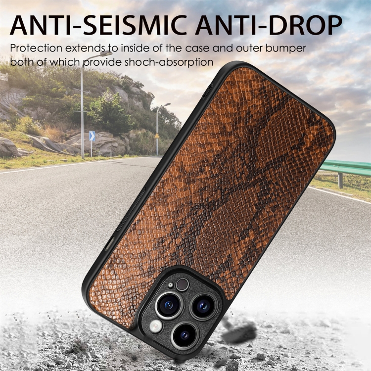 For iPhone 14 Pro Max Snakeskin Leather Back Cover Phone Case(Brown) For iPhone 14 Pro Max Snakeskin Leather Back Cover Phone Case(Brown)