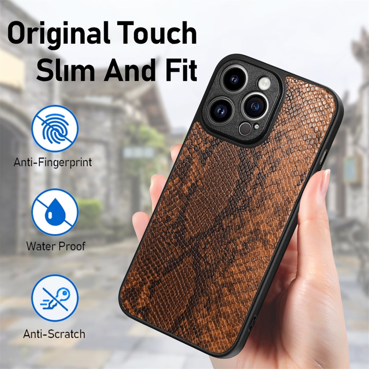 For iPhone 14 Pro Max Snakeskin Leather Back Cover Phone Case(Brown) For iPhone 14 Pro Max Snakeskin Leather Back Cover Phone Case(Brown)