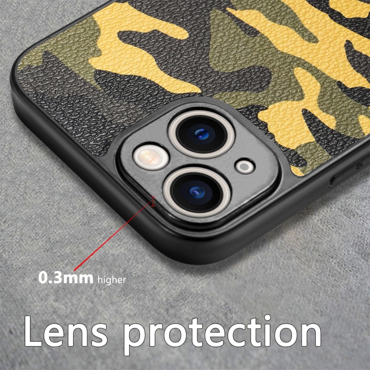 For iPhone 14 Plus Camouflage Leather Back Cover Phone Case(Yellow)