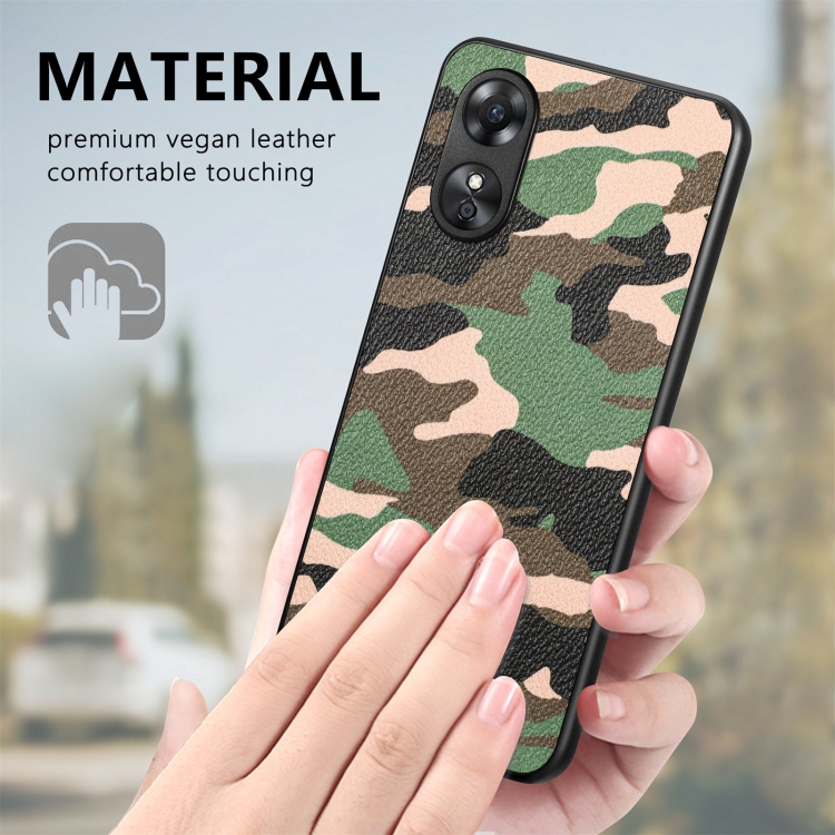For OPPO A17 Camouflage Leather Back Cover Phone Case(Yellow)