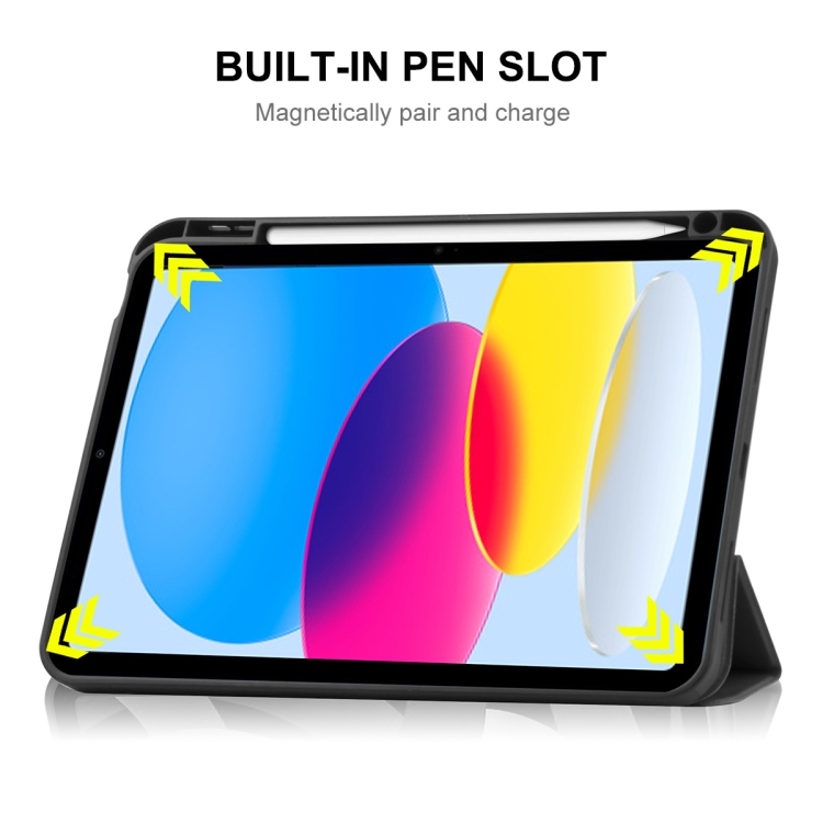 For iPad 10th Gen 10.9 2022 ENKAY TPU Back Cover Smart Leather Stand Tablet Case with Pen Slot(Black) For iPad 10th Gen 10.9 2022 ENKAY TPU Back Cover Smart Leather Stand Tablet Case with Pen Slot(Black)