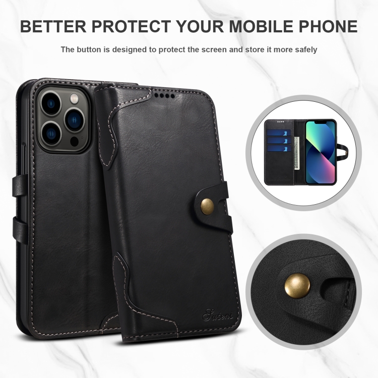 Suteni Calf Texture Buckle Wallet Leather Phone Case For iPhone 14(Black) Suteni Calf Texture Buckle Wallet Leather Phone Case For iPhone 14(Black)