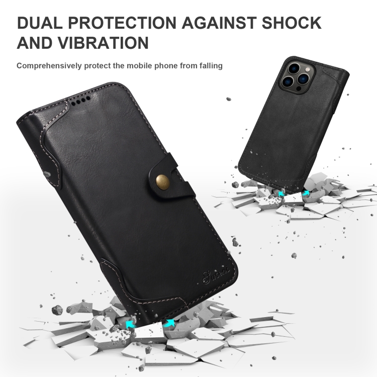 Suteni Calf Texture Buckle Wallet Leather Phone Case For iPhone 14(Black) Suteni Calf Texture Buckle Wallet Leather Phone Case For iPhone 14(Black)