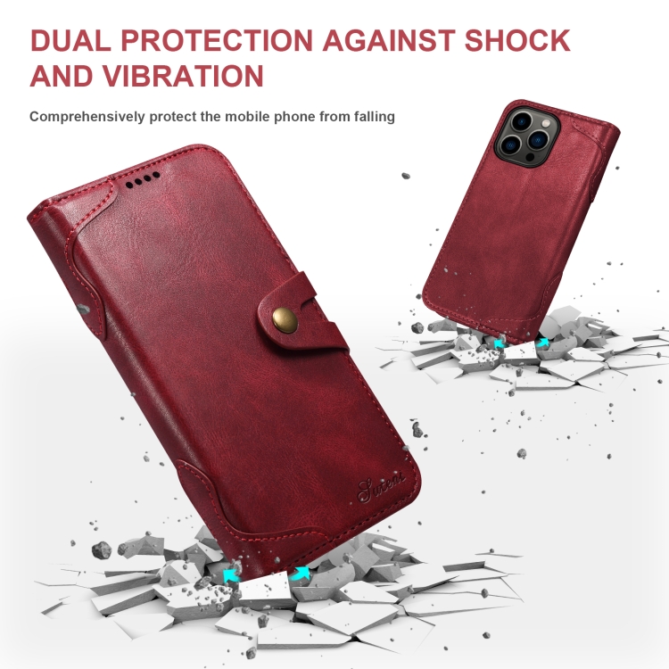 Suteni Calf Texture Buckle Wallet Leather Phone Case For iPhone 14 Pro(Red) Suteni Calf Texture Buckle Wallet Leather Phone Case For iPhone 14 Pro(Red)