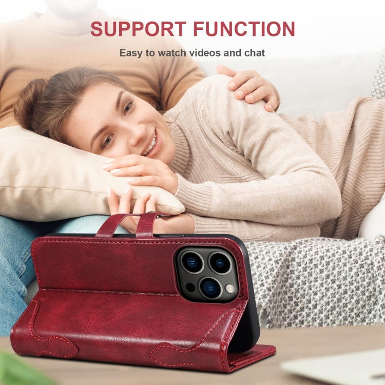 Suteni Calf Texture Buckle Wallet Leather Phone Case For iPhone 14 Pro(Red) Suteni Calf Texture Buckle Wallet Leather Phone Case For iPhone 14 Pro(Red)