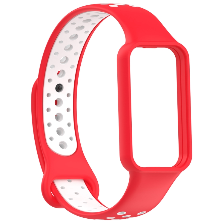 Para Amazfit Band 7 Loop Correa de reloj de silicona transpirable de dos  colores (rojo + blanco)