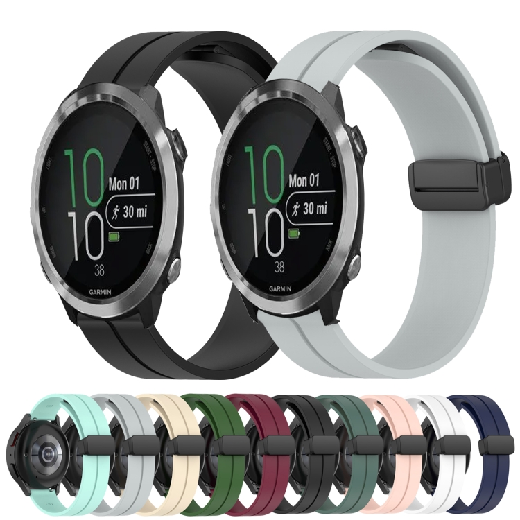 For Garmin Forerunner 645 Music 20mm Solid Color Magnetic Clasp Silicone Watch Band Midnight Blue