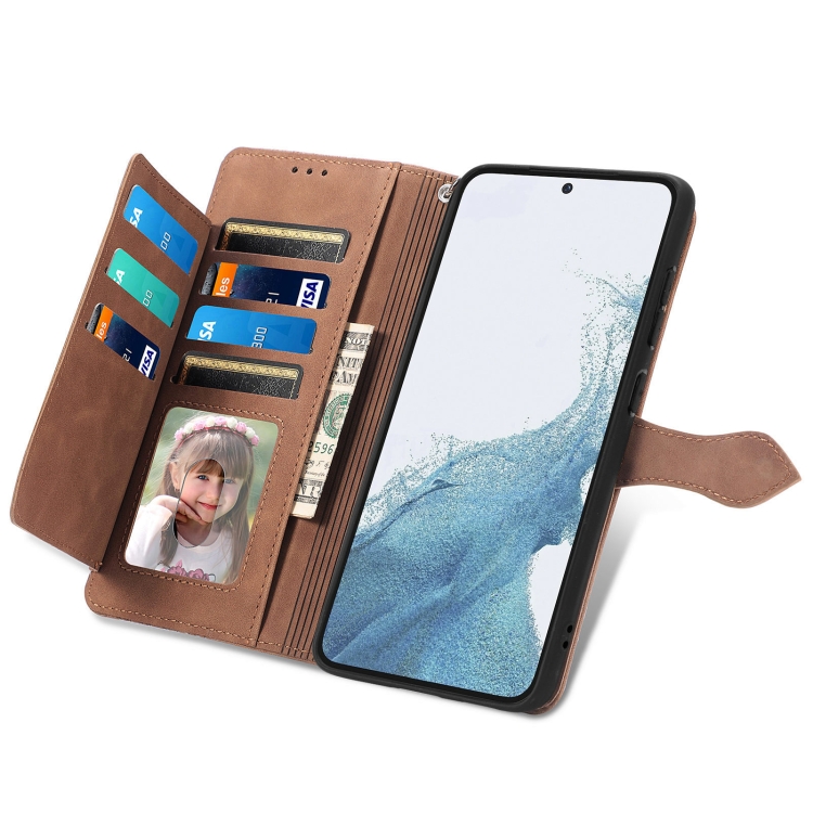 For Samsung Galaxy S23 5G Embossed Flower Zipper Leather Phone Case(Brown) For Samsung Galaxy S23 5G Embossed Flower Zipper Leather Phone Case(Brown)