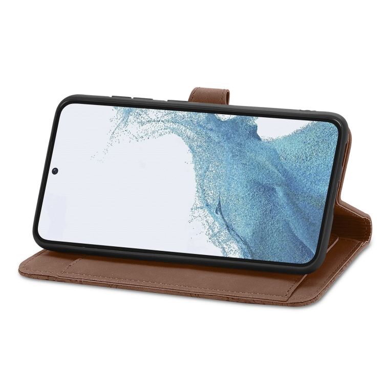 For Samsung Galaxy S23 5G Embossed Flower Zipper Leather Phone Case(Brown) For Samsung Galaxy S23 5G Embossed Flower Zipper Leather Phone Case(Brown)