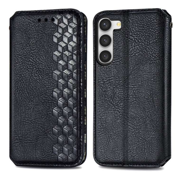 For Samsung Galaxy S23+ 5G Cubic Grid Pressed Magnetic Leather Phone Case(Black) For Samsung Galaxy S23+ 5G Cubic Grid Pressed Magnetic Leather Phone Case(Black)