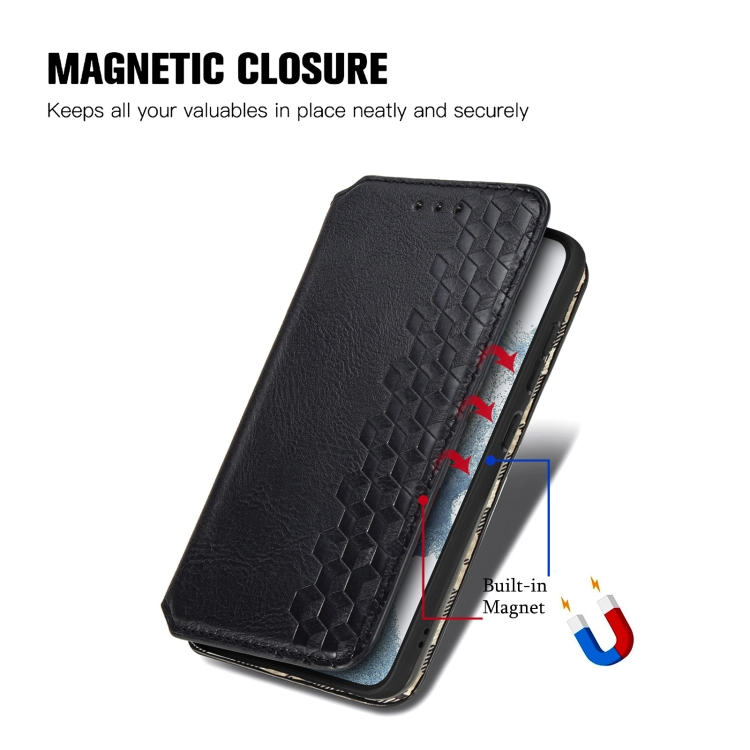 For Samsung Galaxy S23+ 5G Cubic Grid Pressed Magnetic Leather Phone Case(Black) For Samsung Galaxy S23+ 5G Cubic Grid Pressed Magnetic Leather Phone Case(Black)