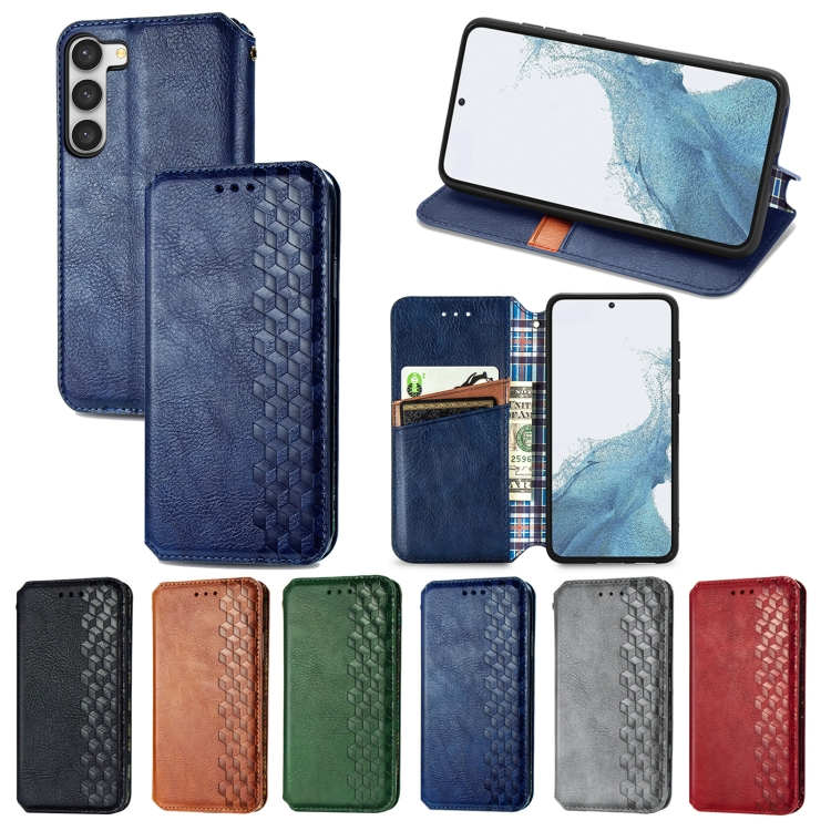 For Samsung Galaxy S23+ 5G Cubic Grid Pressed Magnetic Leather Phone Case(Black) For Samsung Galaxy S23+ 5G Cubic Grid Pressed Magnetic Leather Phone Case(Black)