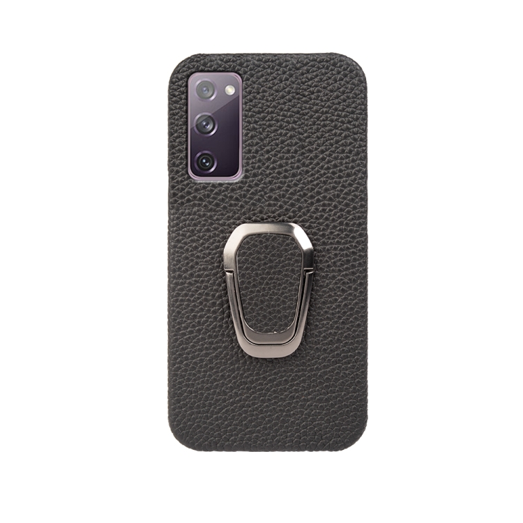 For Samsung Galaxy S20 FE 5G Ring Holder Litchi Texture Genuine Leather Phone Case(Black) For Samsung Galaxy S20 FE 5G Ring Holder Litchi Texture Genuine Leather Phone Case(Black)