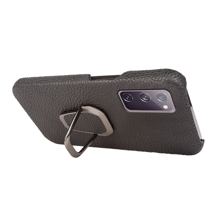 For Samsung Galaxy S20 FE 5G Ring Holder Litchi Texture Genuine Leather Phone Case(Black) For Samsung Galaxy S20 FE 5G Ring Holder Litchi Texture Genuine Leather Phone Case(Black)