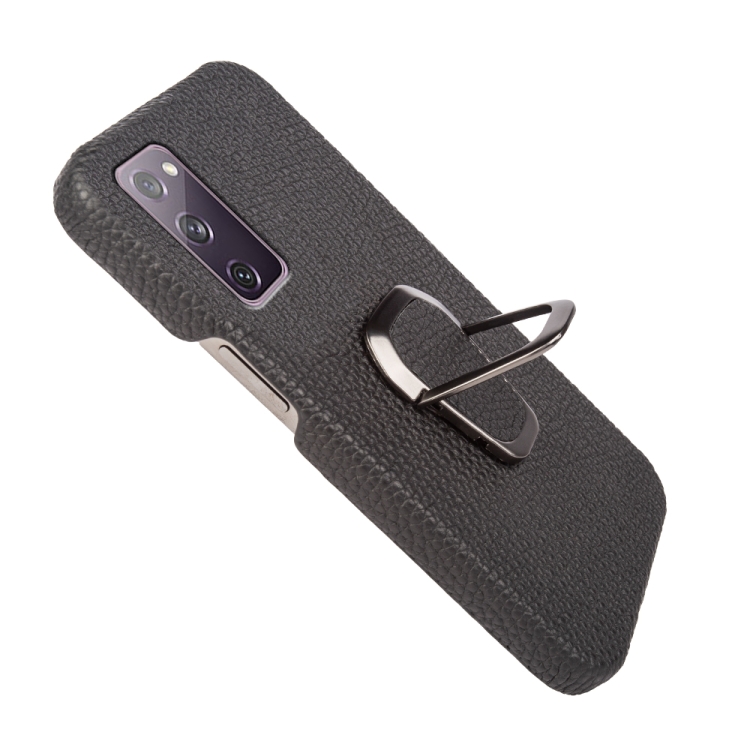 For Samsung Galaxy S20 FE 5G Ring Holder Litchi Texture Genuine Leather Phone Case(Black) For Samsung Galaxy S20 FE 5G Ring Holder Litchi Texture Genuine Leather Phone Case(Black)