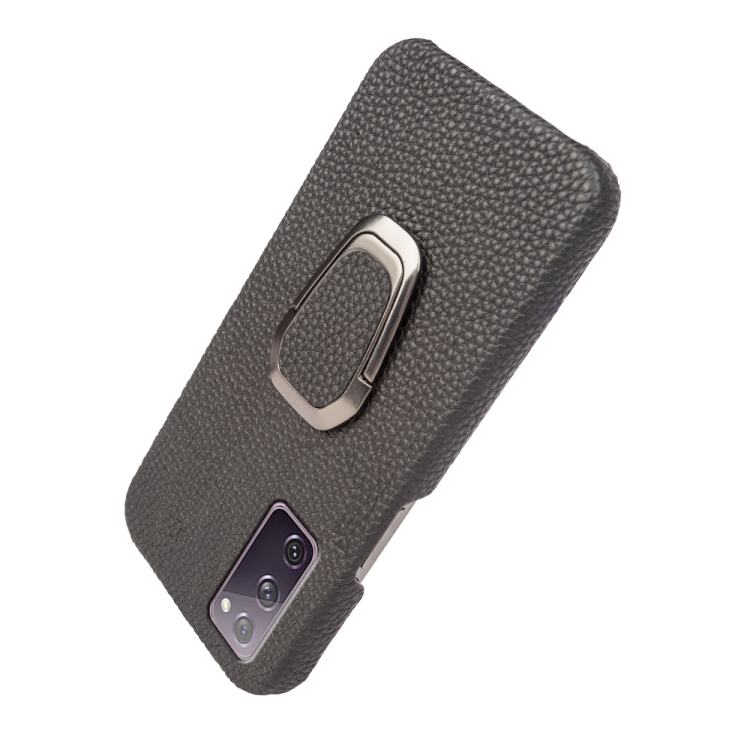 For Samsung Galaxy S20 FE 5G Ring Holder Litchi Texture Genuine Leather Phone Case(Black) For Samsung Galaxy S20 FE 5G Ring Holder Litchi Texture Genuine Leather Phone Case(Black)
