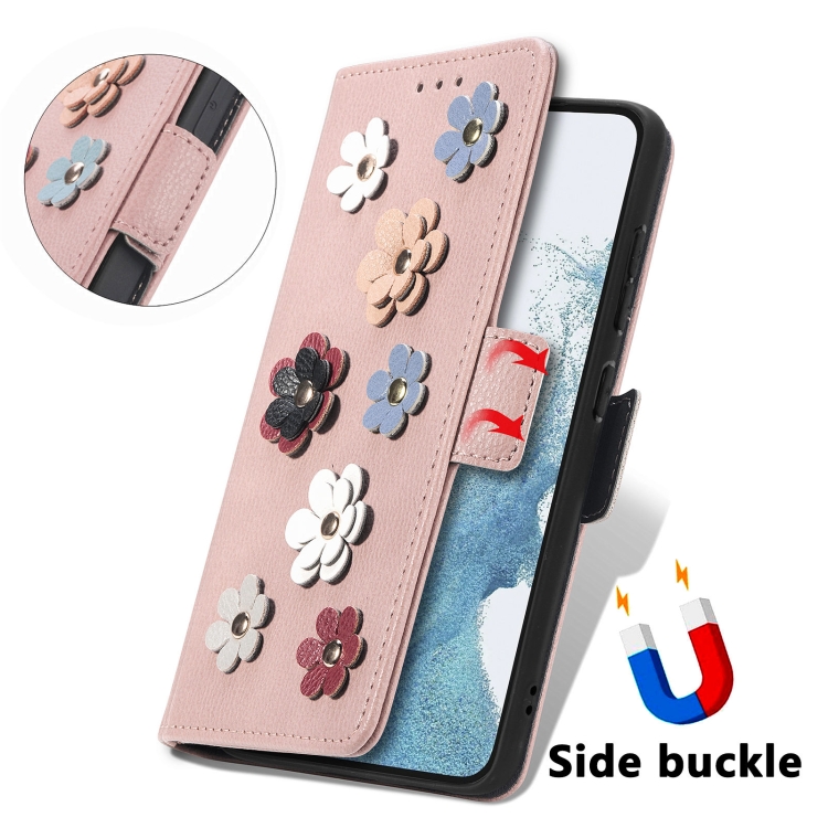 For Samsung Galaxy S23 Ultra 5G Stereoscopic Flowers Leather Phone Case(Rose Gold)