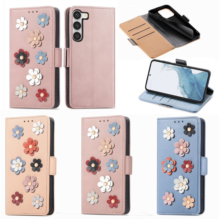 For Samsung Galaxy S23 Ultra 5G Stereoscopic Flowers Leather Phone Case(Rose Gold)
