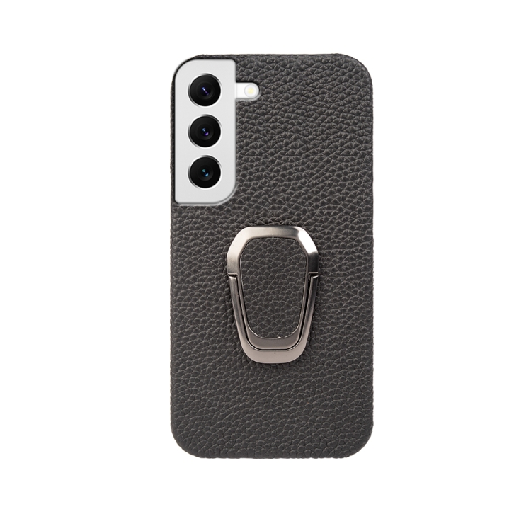 For Samsung Galaxy S22 5G Ring Holder Litchi Texture Genuine Leather Phone Case(Black) For Samsung Galaxy S22 5G Ring Holder Litchi Texture Genuine Leather Phone Case(Black)