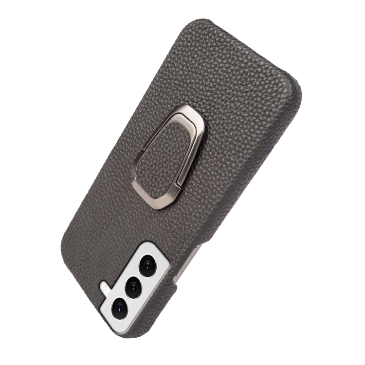 For Samsung Galaxy S22 5G Ring Holder Litchi Texture Genuine Leather Phone Case(Black) For Samsung Galaxy S22 5G Ring Holder Litchi Texture Genuine Leather Phone Case(Black)
