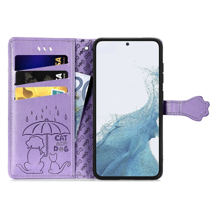 For Samsung Galaxy S23+ 5G Cute Cat and Dog Embossed Leather Phone Case(Purple) For Samsung Galaxy S23+ 5G Cute Cat and Dog Embossed Leather Phone Case(Purple)